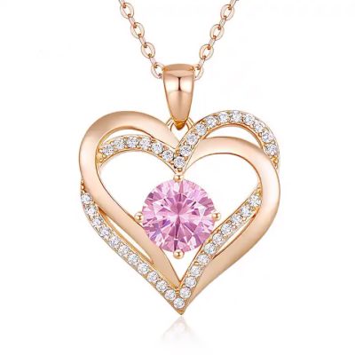 Gold Plated Swarovski hart ketting roze