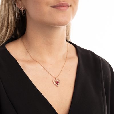Gold Plated Swarovski dubbele hart ketting rood